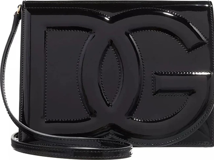 Frauen Dolce & Gabbana Taschen | Dg Logo Shoulder Bag Patent Leather Crossbody Bags Schwarz