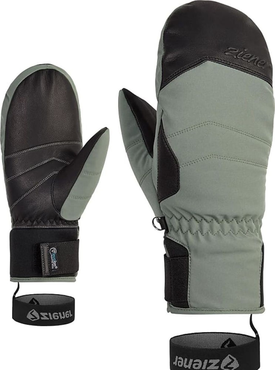 Frauen Ziener Handschuhe | Faustlinge Ziener Kalea As(R) Aw Mitten Gr. 7, Grau (Graugrun) Damen Handschuhe Faustlinge