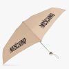 Frauen Moschino Regenschirme | Folding Umbrella With Logo, Unisex, Beige