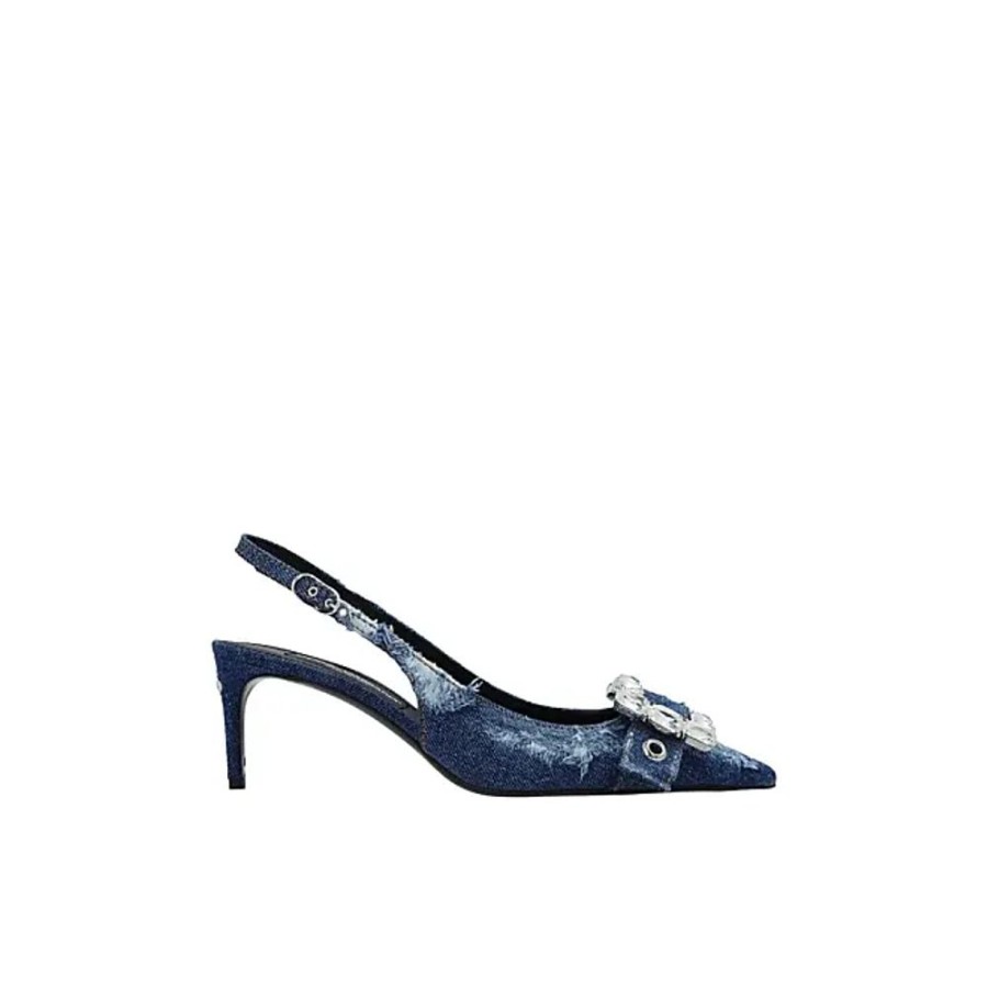 Frauen Dolce & Gabbana Pumps | Blau Applizierte Pumps Mit Spitzer Zehenpartie Dolce & Gabbana