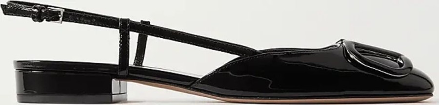 Frauen Valentino Garavani Ballerinas | Vlogo Flache Slingback-Schuhe Aus Lackleder - Schwarz