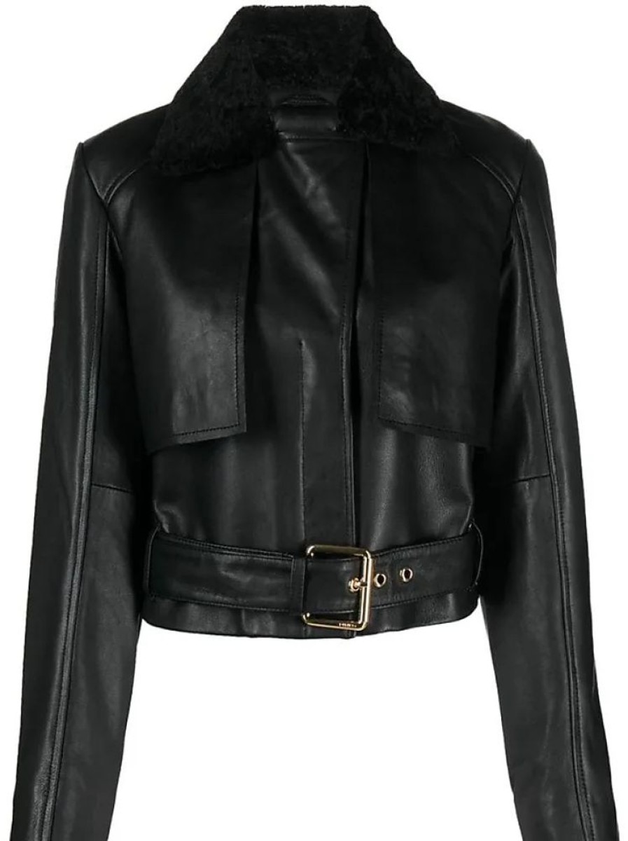 Frauen Pinko Jacken | Faux-Leather Belted Jacket