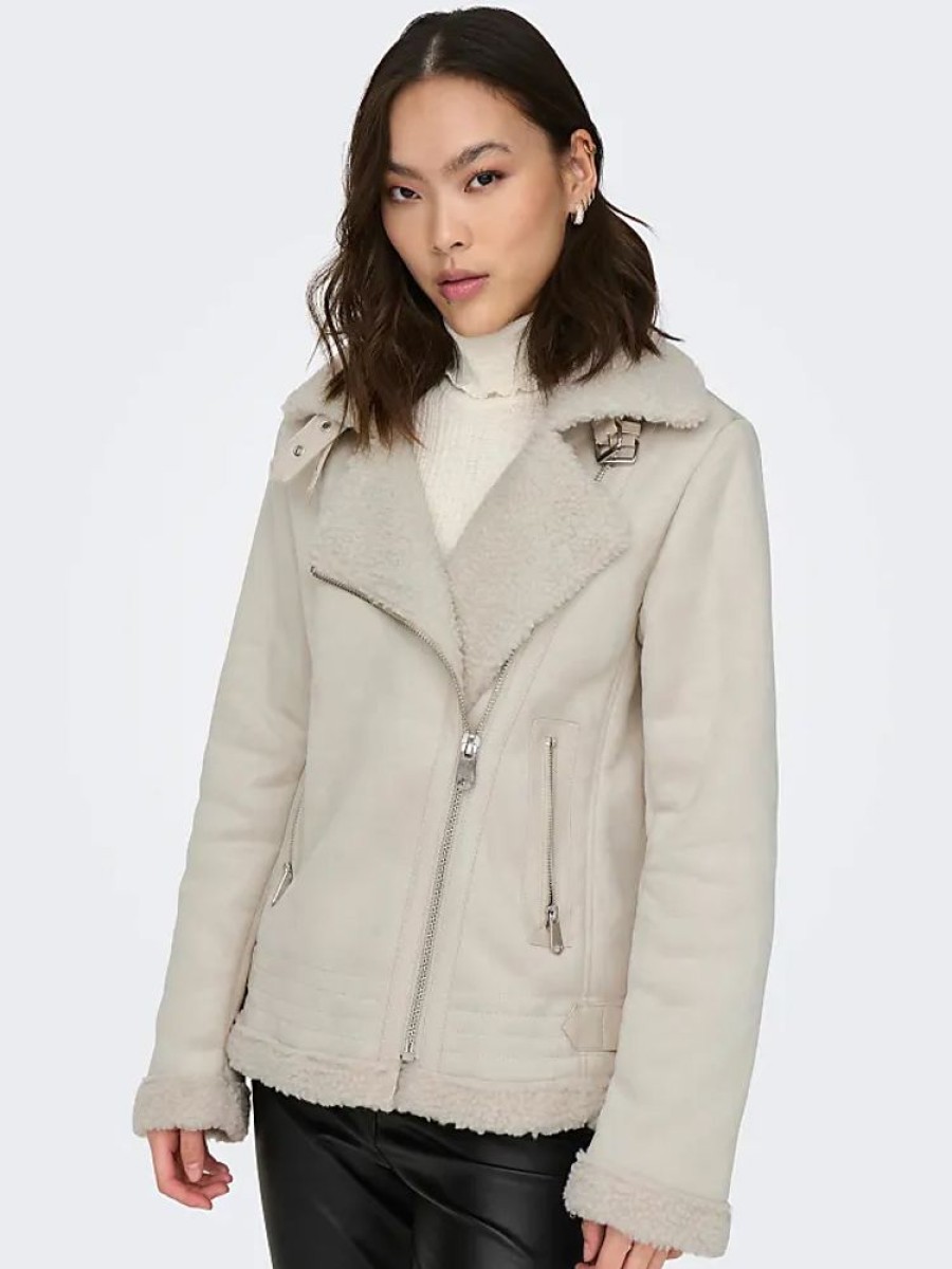 Frauen Only Jacken | Lederimitatjacke Only Onlnewdiana Aviator Jacket Cc Otw Gr. S (36), Grau (Pumice Stone) Damen Jacken Kunstlederjacken