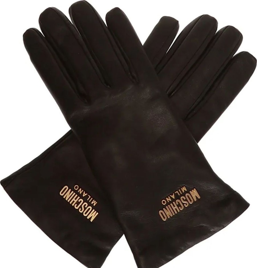 Frauen Moschino Handschuhe | Leather Gloves With Logo, Womens, Black