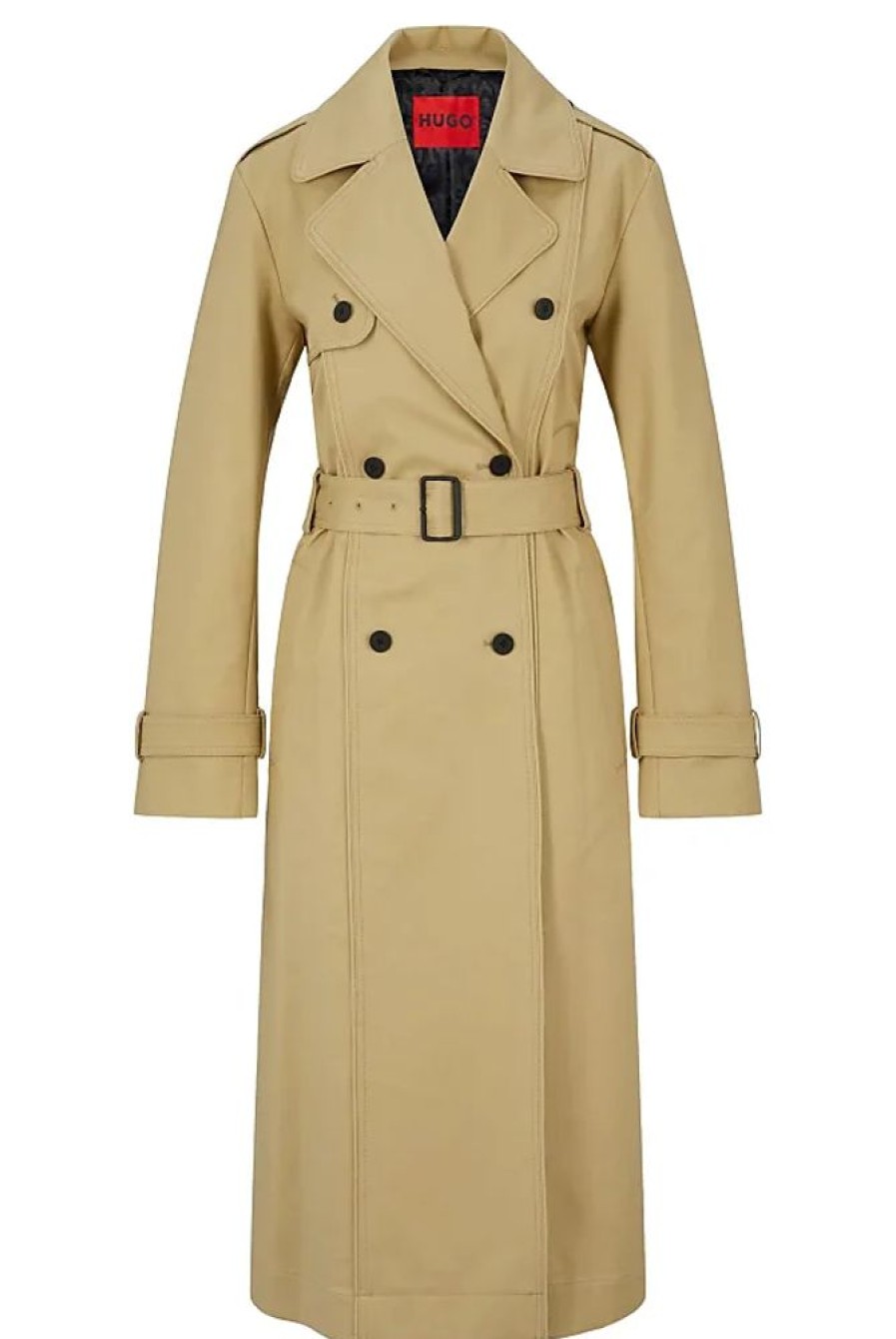 Frauen HUGO BOSS Mantel | Damen Mesendi-2 Trenchcoat, Dark Beige259, 42 Eu