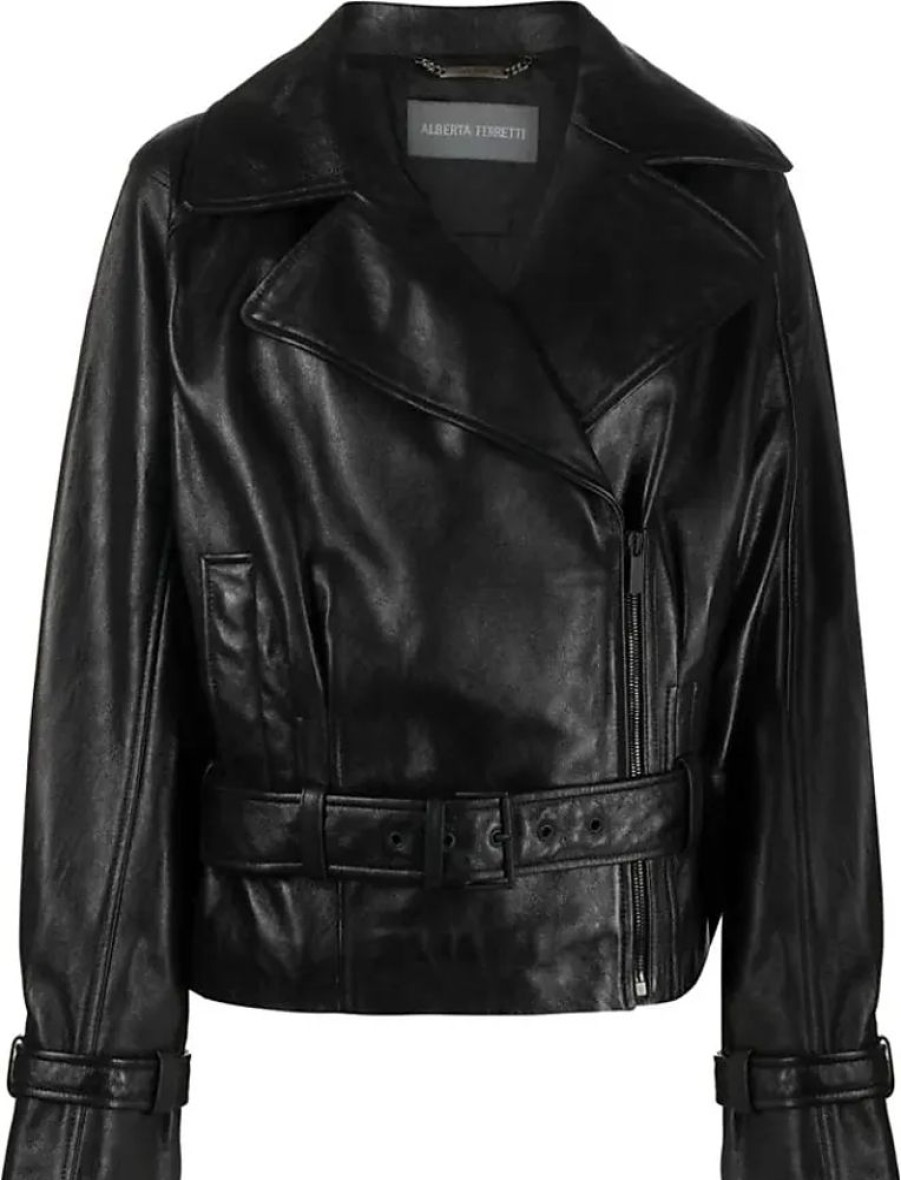 Frauen Alberta Ferretti Jacken | Schwarze Doppelreihige Lammfelljacke Alberta Ferretti