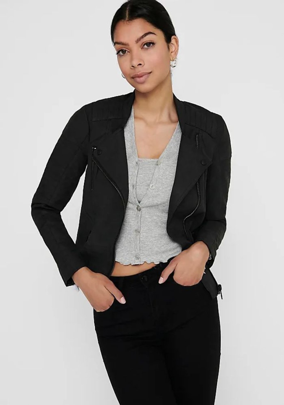 Frauen Only Jacken | Lederimitatjacke Only Onlava Gr. 34, Schwarz (Black) Damen Jacken Kunstlederjacken Mit Biker-Details