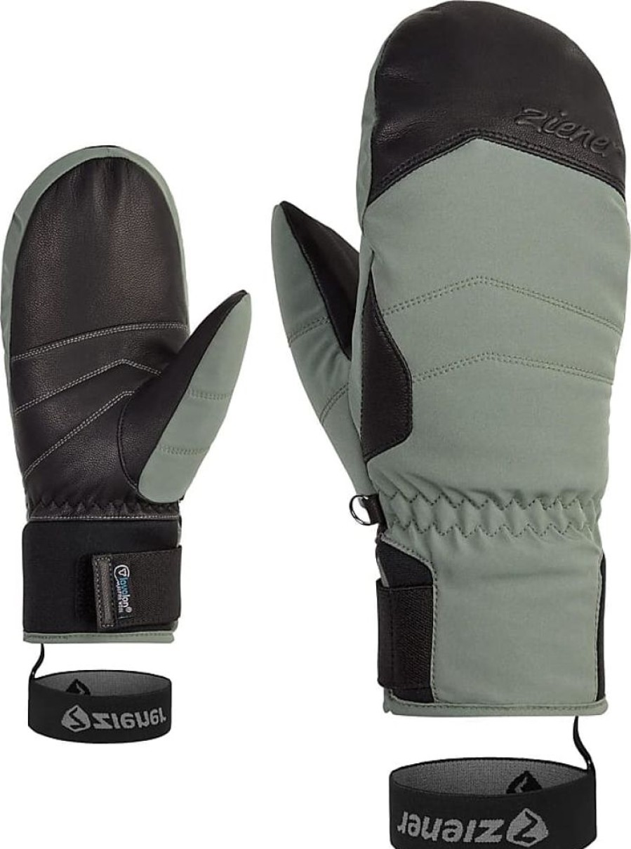 Frauen Ziener Handschuhe | Damen Kalea Ski-Faustling / Wintersport | Wasserdicht, Extra Warm, Wolle, Green Mud, 6,5