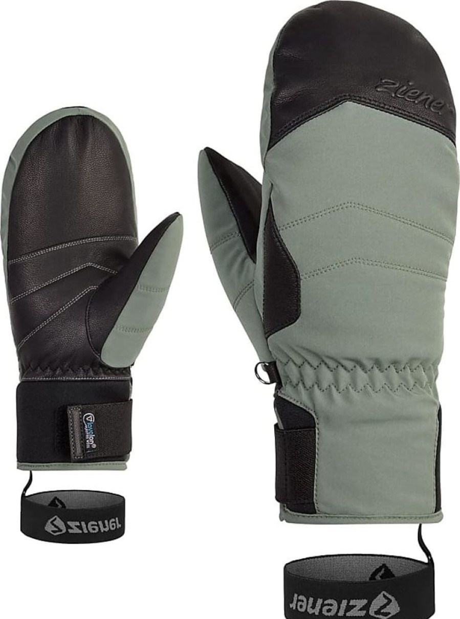 Frauen Ziener Handschuhe | Damen Kalea Ski-Faustling / Wintersport | Wasserdicht, Extra Warm, Wolle, Green Mud, 6,5