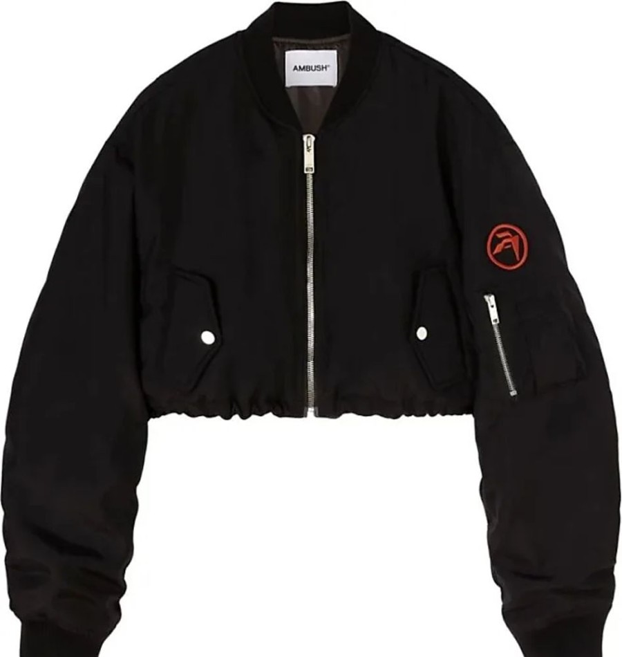 Frauen AMBUSH Jacken | Schwarze Logo-Bestickte Bomberjacke Ambush