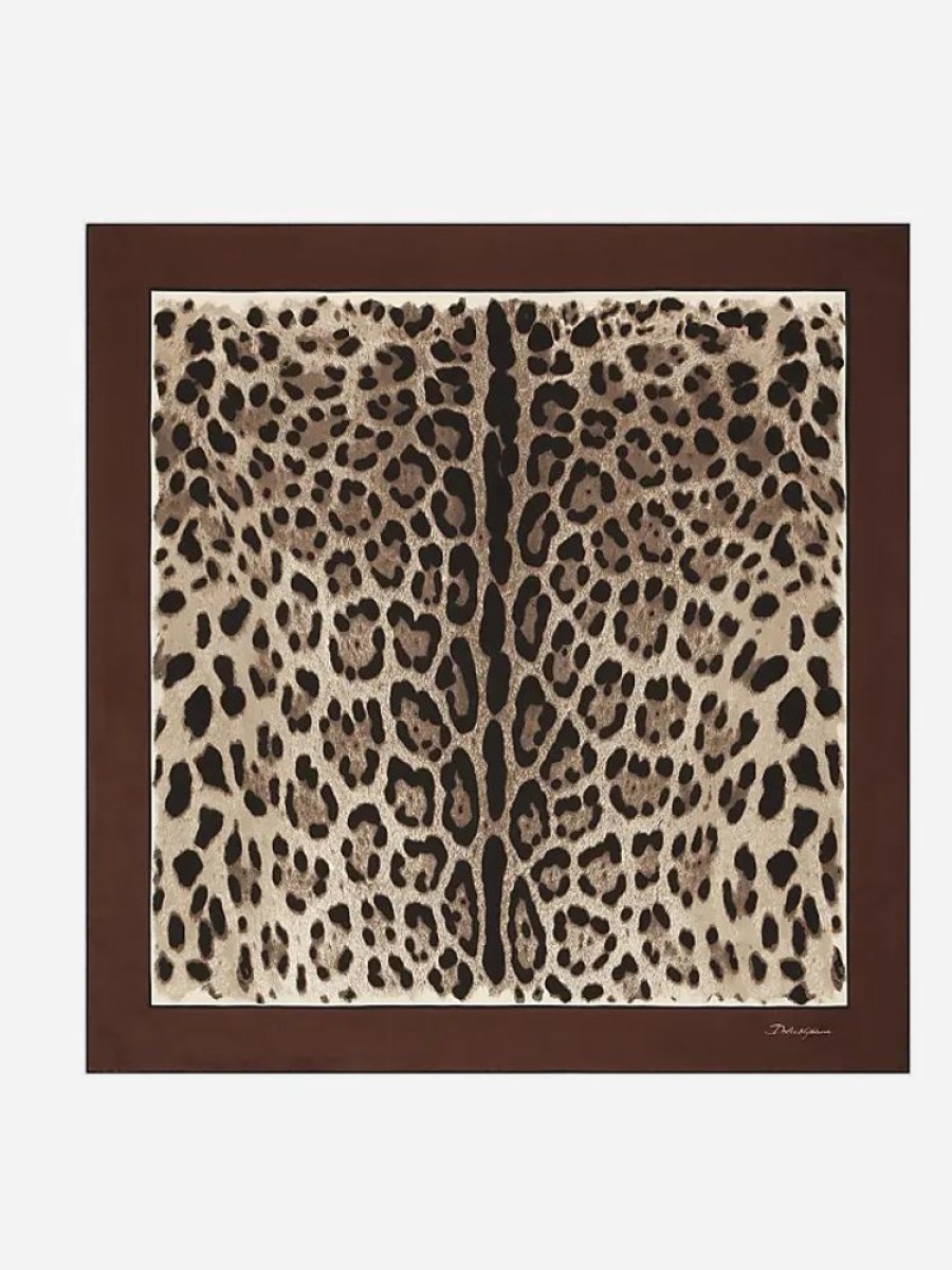 Frauen Dolce & Gabbana Schals | Tuch 90 X 90 Aus Twill Leoprint - Frau Schals Und Tucher Braun Seide Onesize