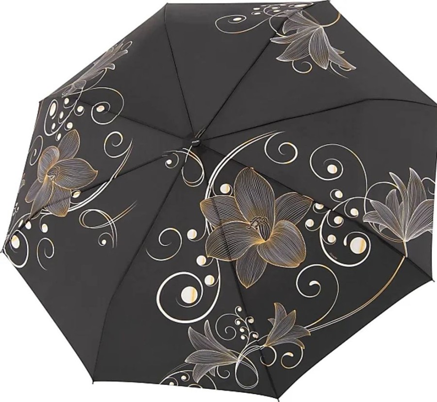 Frauen Doppler Regenschirme | Damen Regenschirm Golden Flower - Taschenschirm Auf-Zu-Automatik