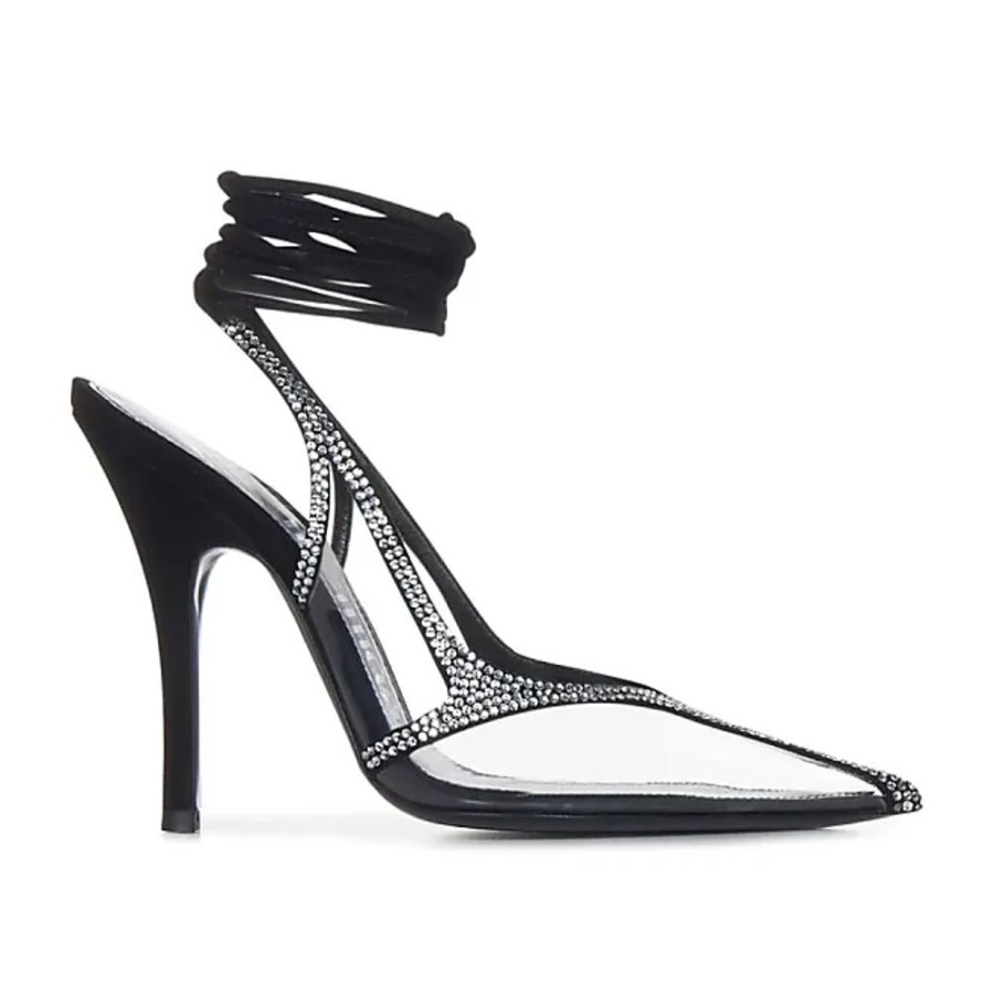 Frauen The Attico Pumps | Schwarze Kristallstrass Knochelriemen Pumps The Attico