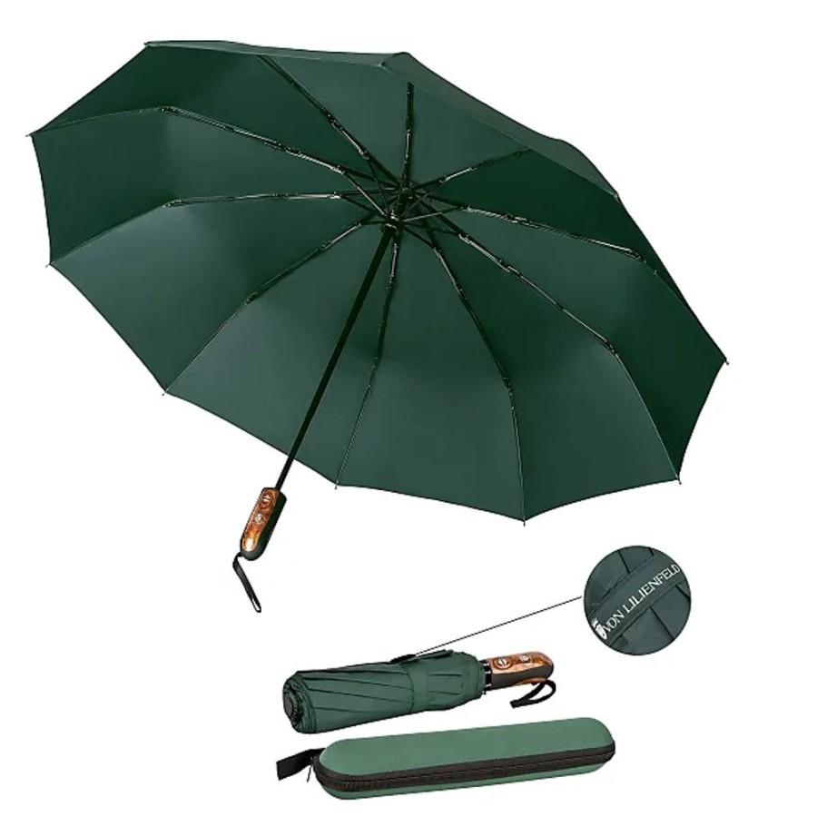 Frauen Von Lilienfeld Regenschirme | Regenschirm Taschenschirm Grun Sturmfest Durch 10 Fiberglas-Streben Auf-Zu-Automatik Teflonbeschichtung Reise-Etui Clark