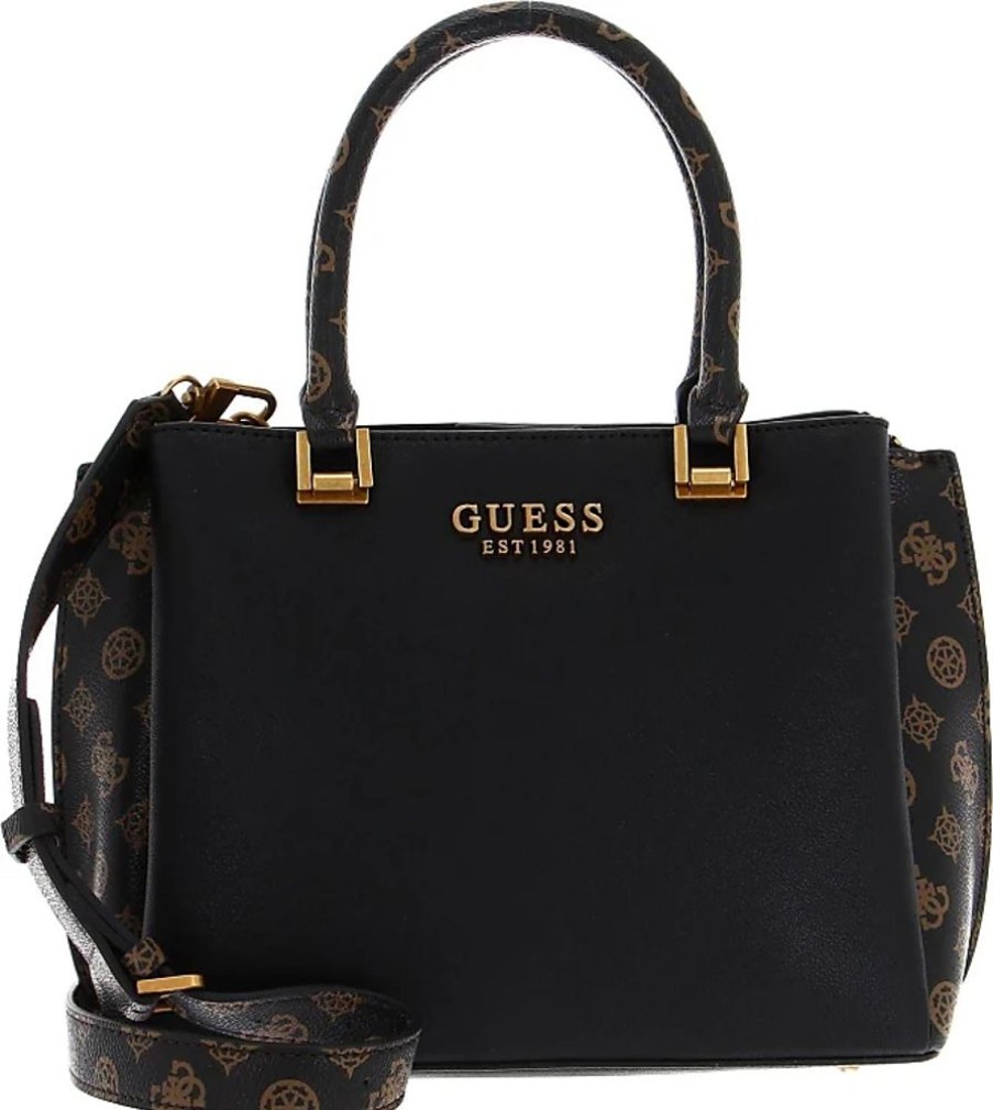 Frauen Guess Taschen | Fynna Girlfriend Satchel Black/Mocha Logo