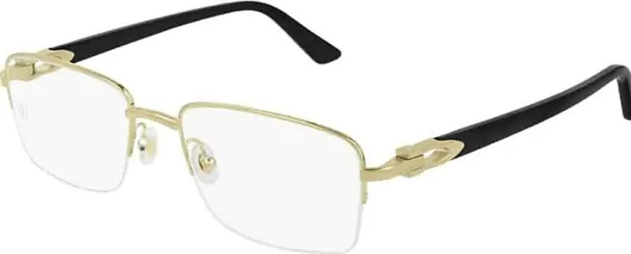 Frauen Cartier Brillen | Gold Schwarz Transparente Brille Cartier