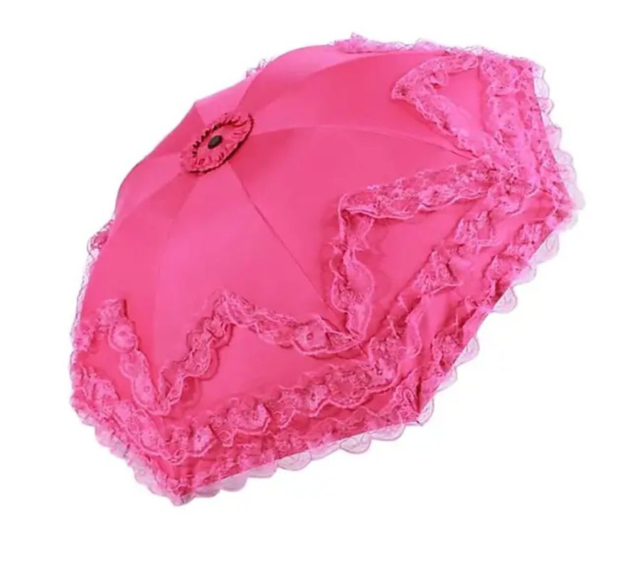 Frauen Honeystore Regenschirme | Prinzessinnen-Spitzenschirm, Faltbar, Sonnig Und Regnerisch, N002-Fuschia (Rot) - H1904A1-04