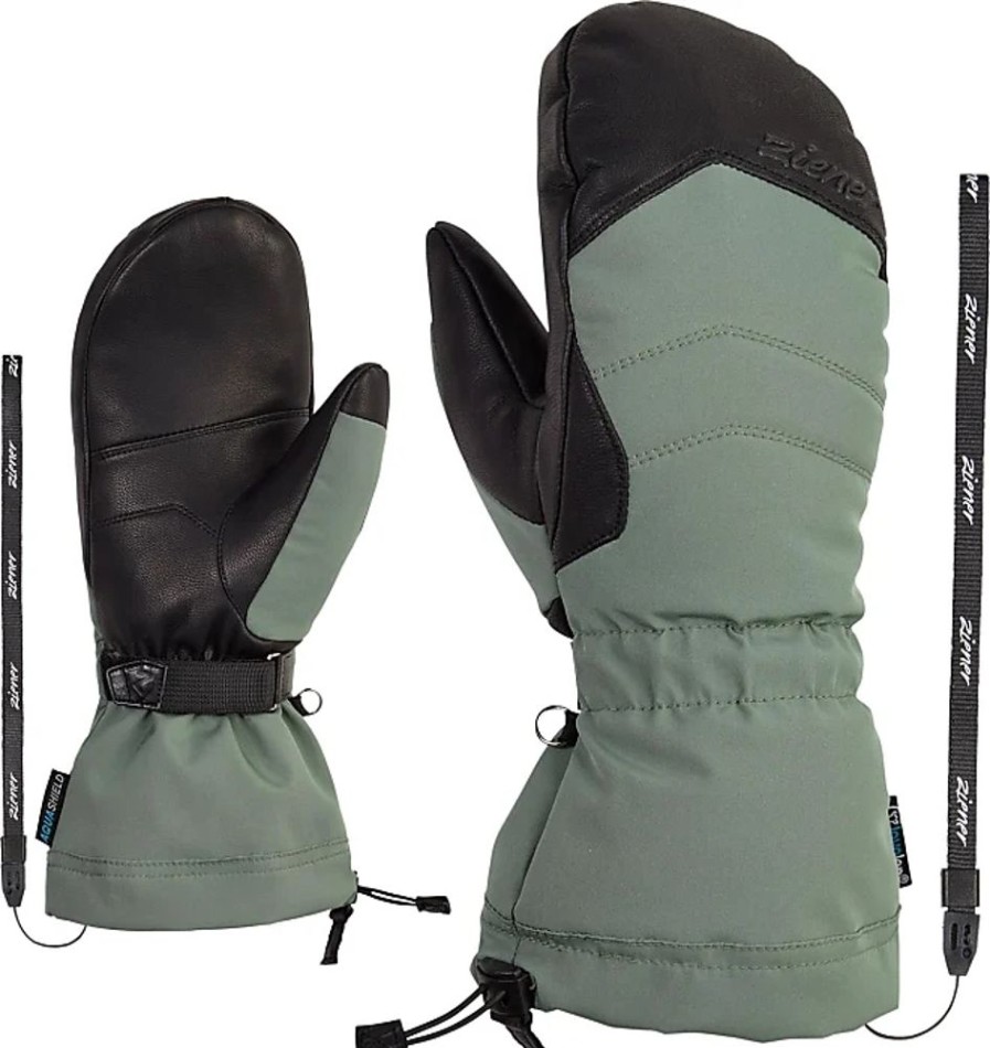 Frauen Ziener Handschuhe | Faustlinge Ziener Kilati As(R) Aw Mitten Gr. 8,5, Grau (Graugrun) Damen Handschuhe Faustlinge