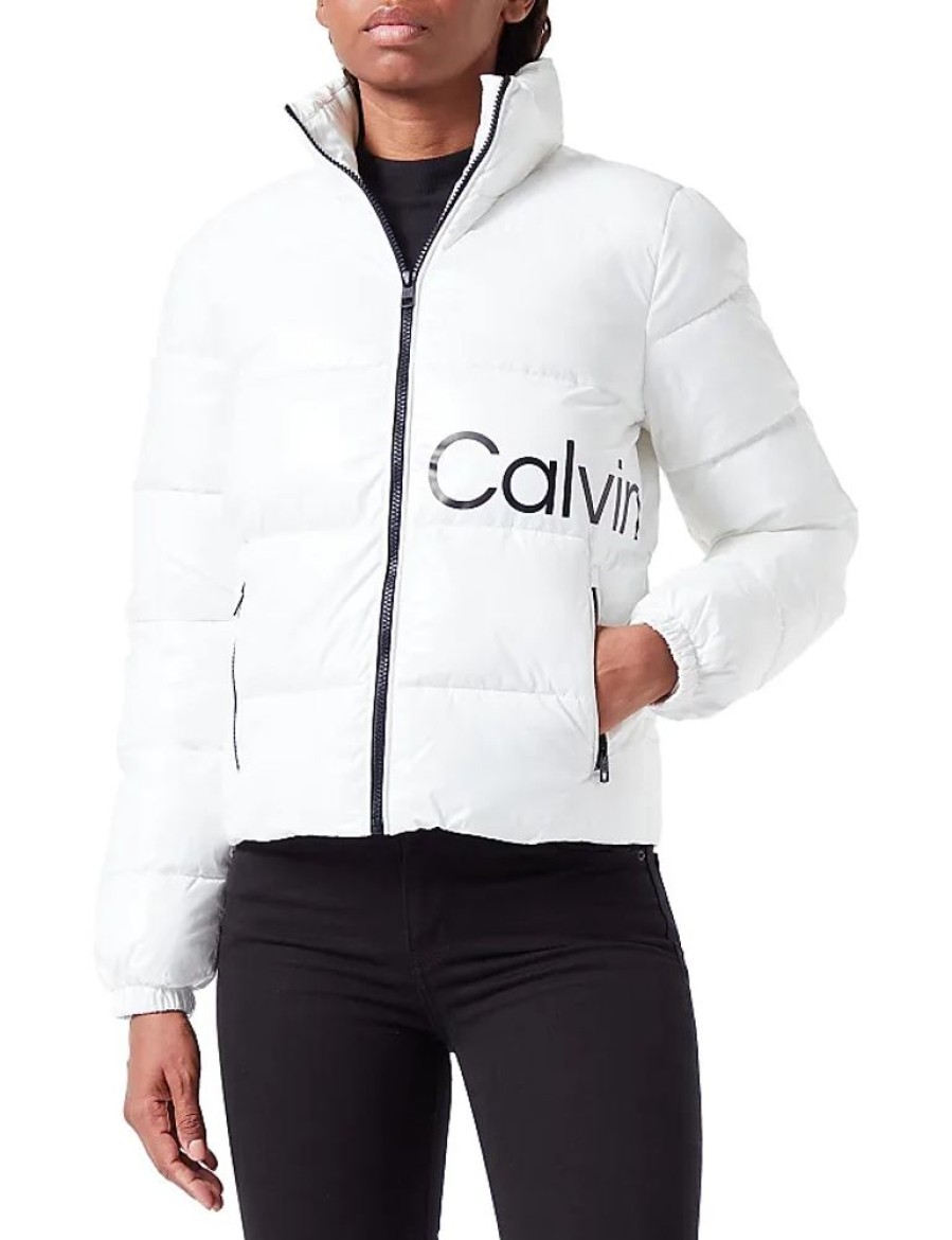 Frauen Calvin Klein Jeans Jacken | Damen Jacke Shiny Short Fitted Winterjacke, Weis (Ivory), Xs