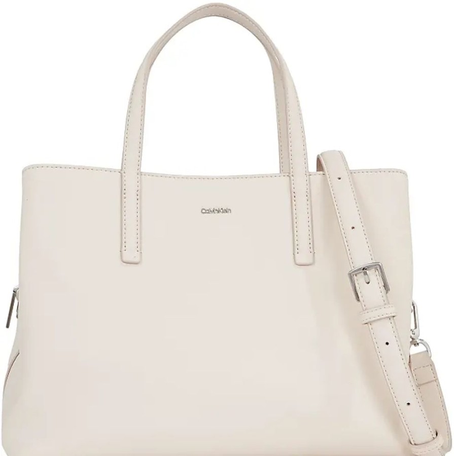 Frauen Calvin Klein Taschen | Damen Tote Bag Tasche Mittelgros, Elfenbein (Crystal Gray), Onesize