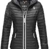 Frauen Navahoo Jacken | Damen Jacke Steppjacke Ubergangsjacke Gesteppt Herbst Kapuze B811 [B811-Kim-Pri-Schwarz-Gr.Xl]