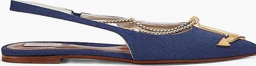 Frauen Zimmermann Ballerinas | Flache Slingback-Schuhe Mit Spitzer Kappe Aus Canvas Mit Verzierung - Blau - Eu 37