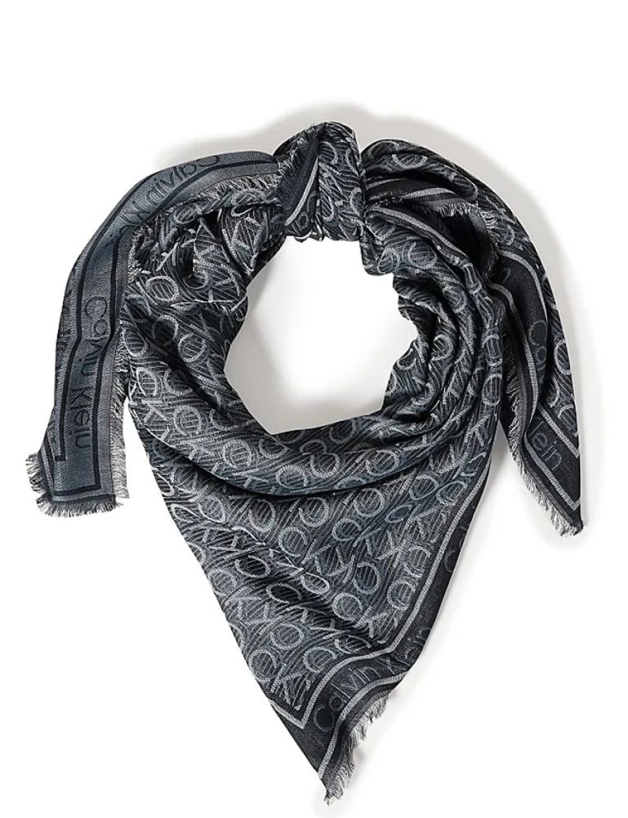 Frauen Calvin Klein Schals | Damen Monogram Jacquard Scarf 120X120 Schals, Ck Black, Os