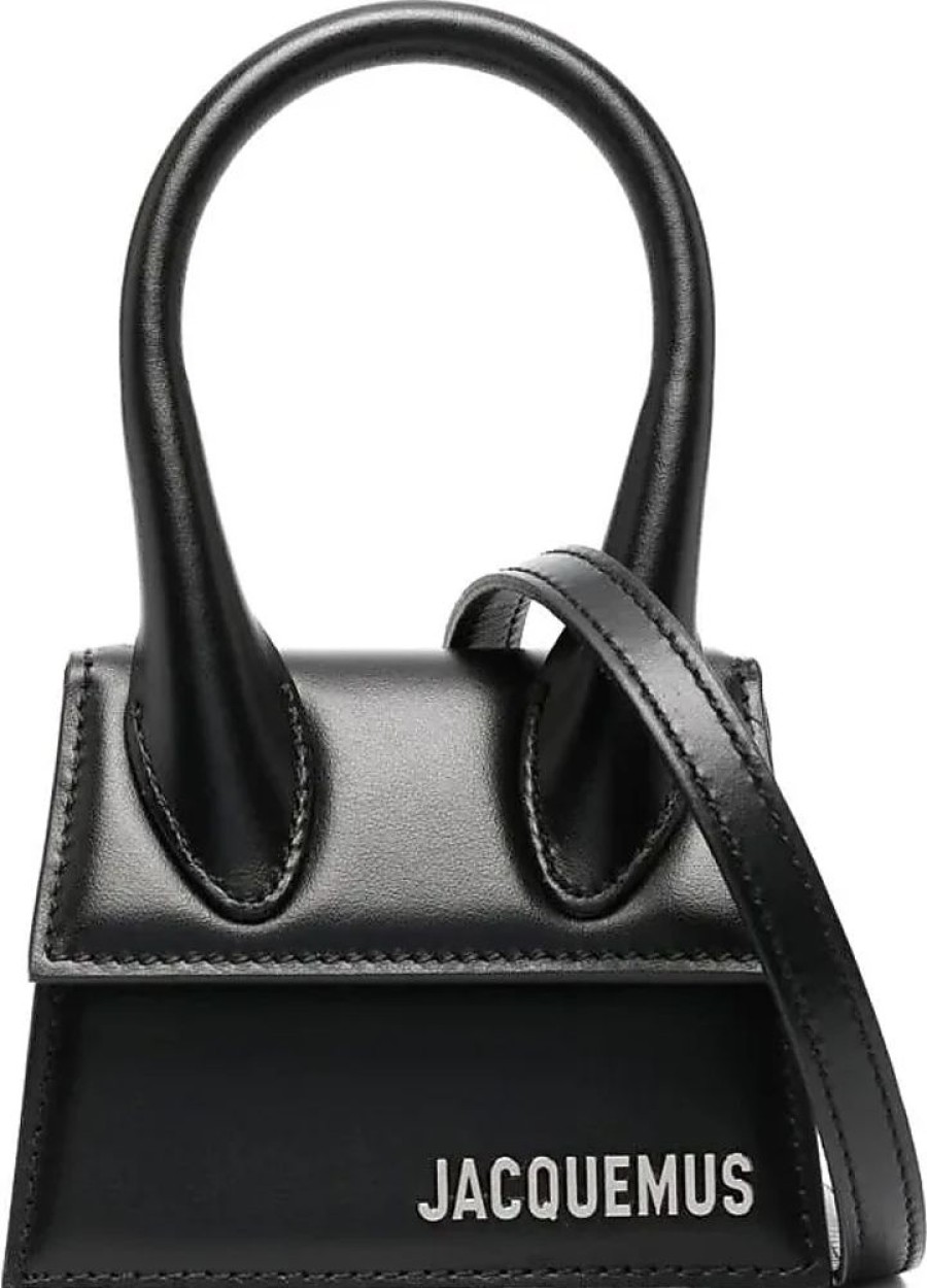 Frauen Jacquemus Taschen | Schwarze Leder Mini Tasche Mit Verstellbarem Riemen Jacquemus