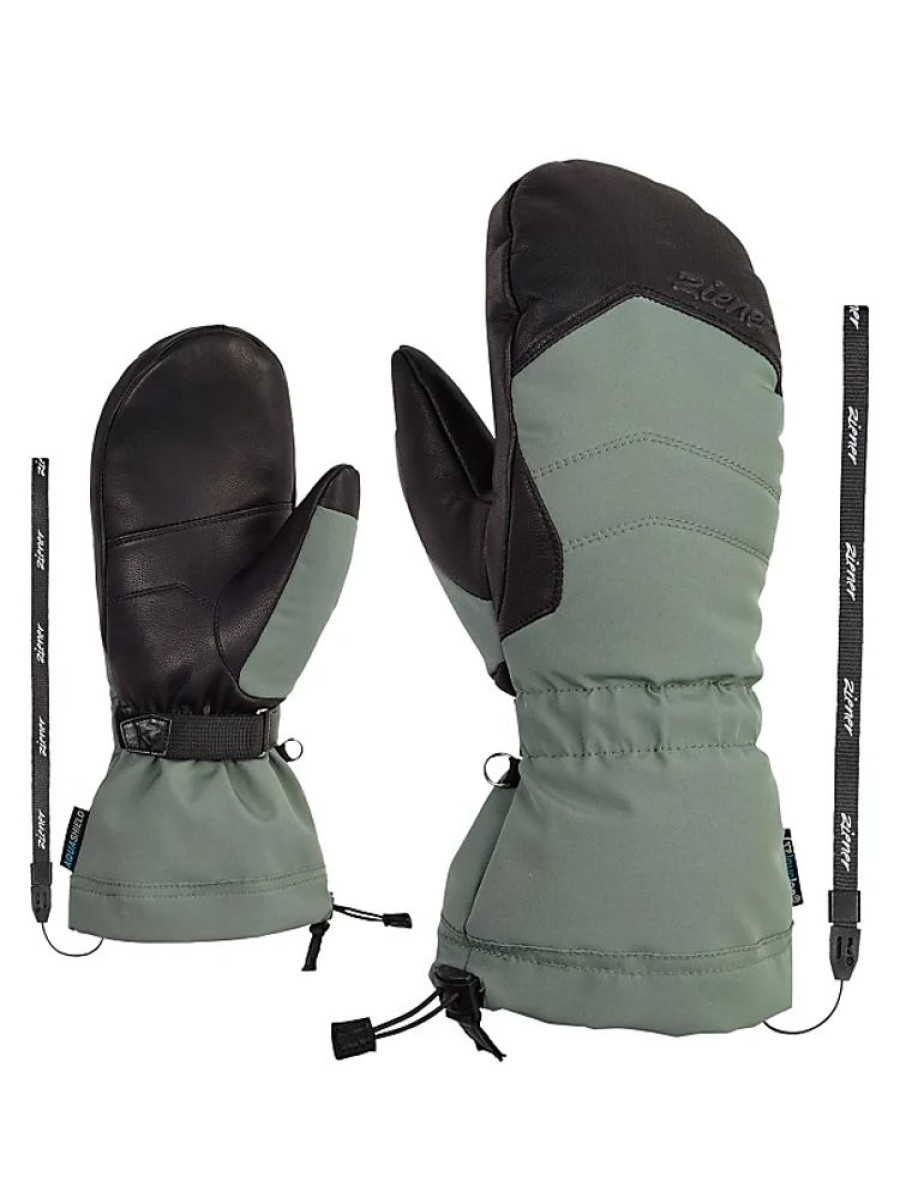 Frauen Ziener Handschuhe | Damen Kilati Ski-Faustling / Wintersport | Wasserdicht, Wolle, Freeride, Green Mud, 8,5