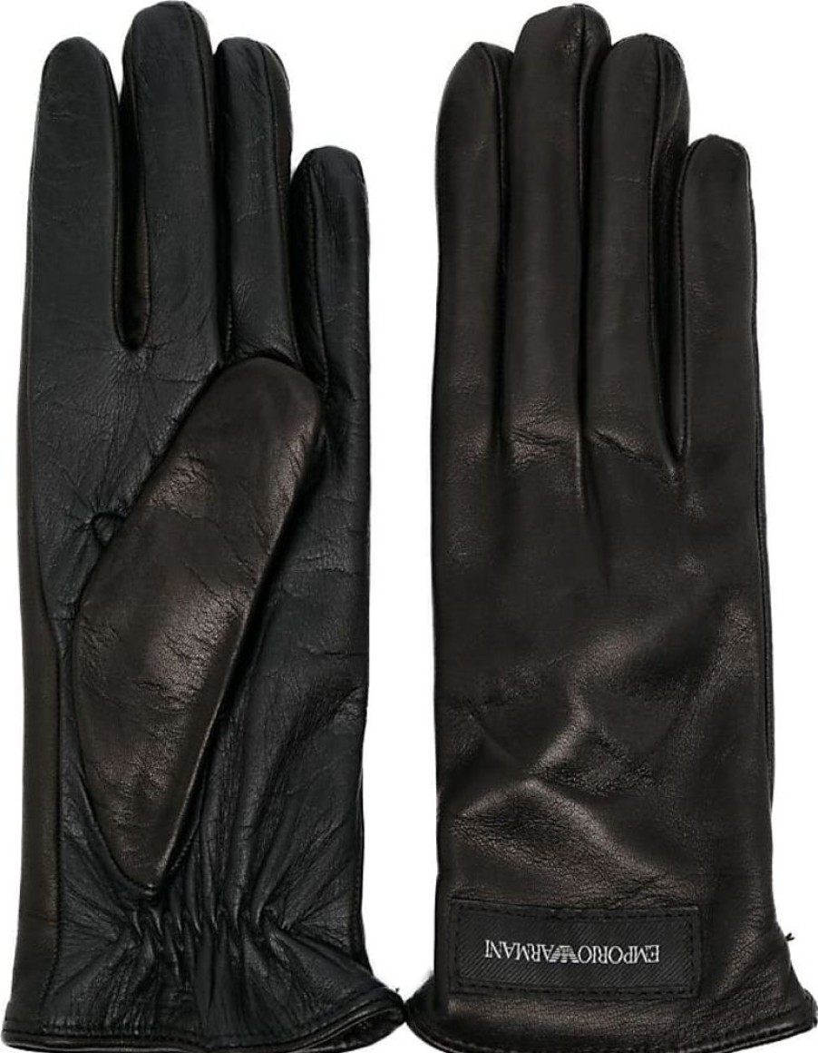 Frauen Emporio Armani Handschuhe | Handschuhe Mit Logo-Patch - Schwarz