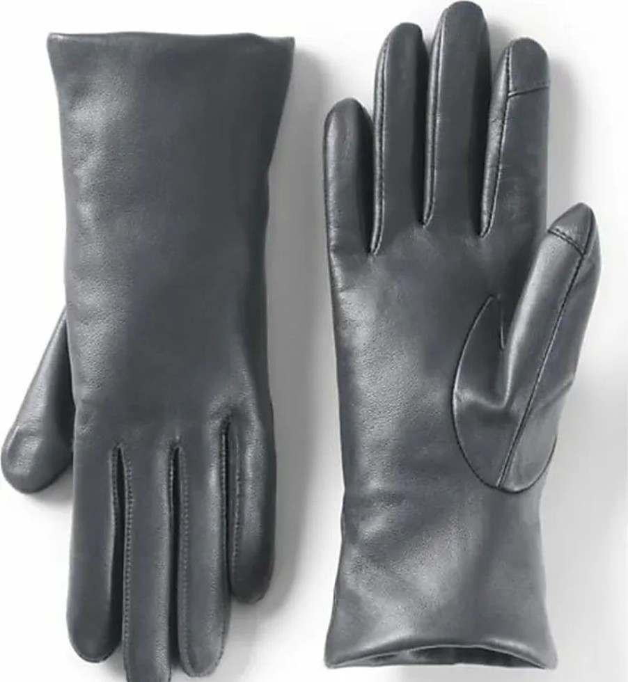 Frauen Lands End Handschuhe | Lederhandschuhe Mit Kaschmirfutter, Damen, Grose:Xl Regular, Grau, Kaschmir/Leder, By Lands End