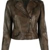 Frauen Pinko Jacken | Braune Leder Bikerjacke Pinko