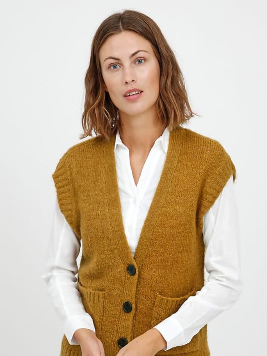 Frauen Fransa Westen | Strickweste Fransa Fransa Frcedarki 1 Vest - 20609711 Gr. L, Braun (Golden Brown Melange) Damen Westen Strickwesten