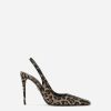 Frauen Dolce & Gabbana Pumps | Slingback Aus Satin Und Thermostrass - Frau Pumps Und Slingbacks Animalprint Satin 37.5