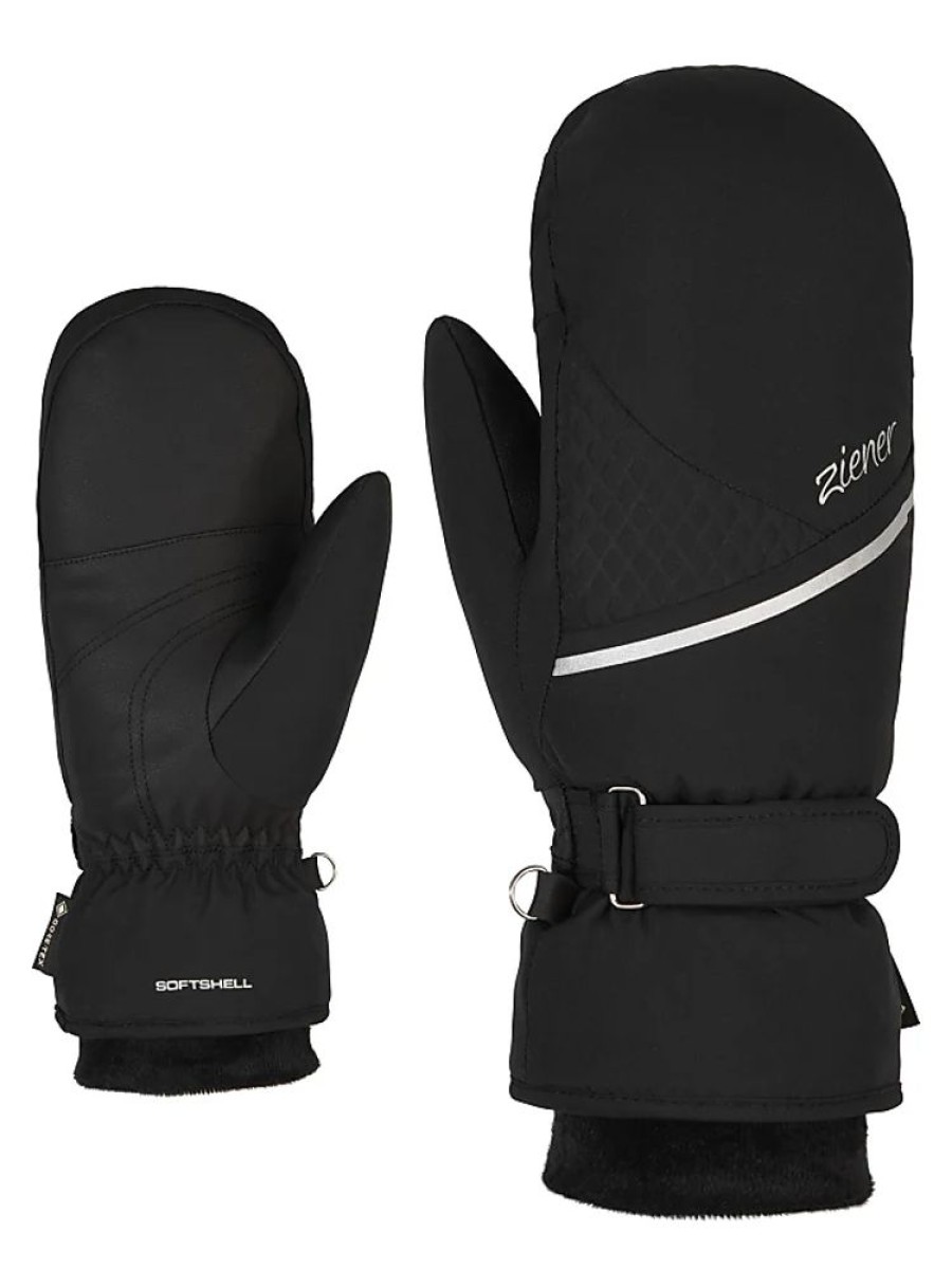 Frauen Ziener Handschuhe | Faustlinge Ziener Kiani Gtx +Gore Plus Warm Mitten Gr. 6,5, Schwarz Damen Handschuhe Faustlinge