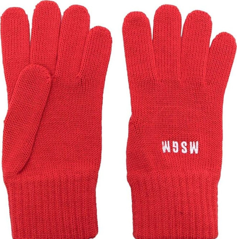 Frauen Msgm Handschuhe | Handschuhe Mit Logo-Stickerei - Rot