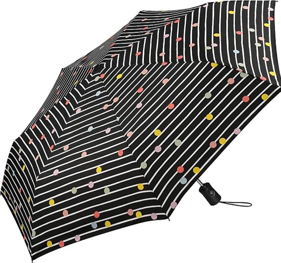 Frauen Happy Rain Regenschirme | Regenschirm Bikini Dots & Stripes Schwarz - Taschenschirm Auf-Zu-Automatik