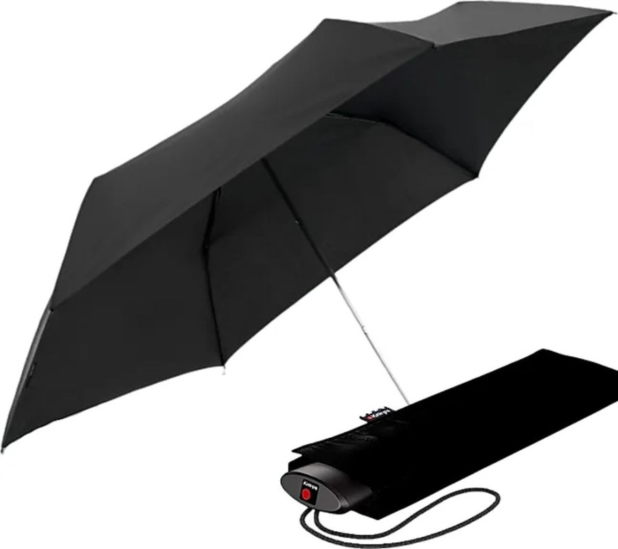 Frauen Knirps Regenschirme | Taschenschirm As.050 Slim Small Manual - Der Flachste Knirps - Superleicht - Klein Und Kompakt - 25 Cm - Schwarz