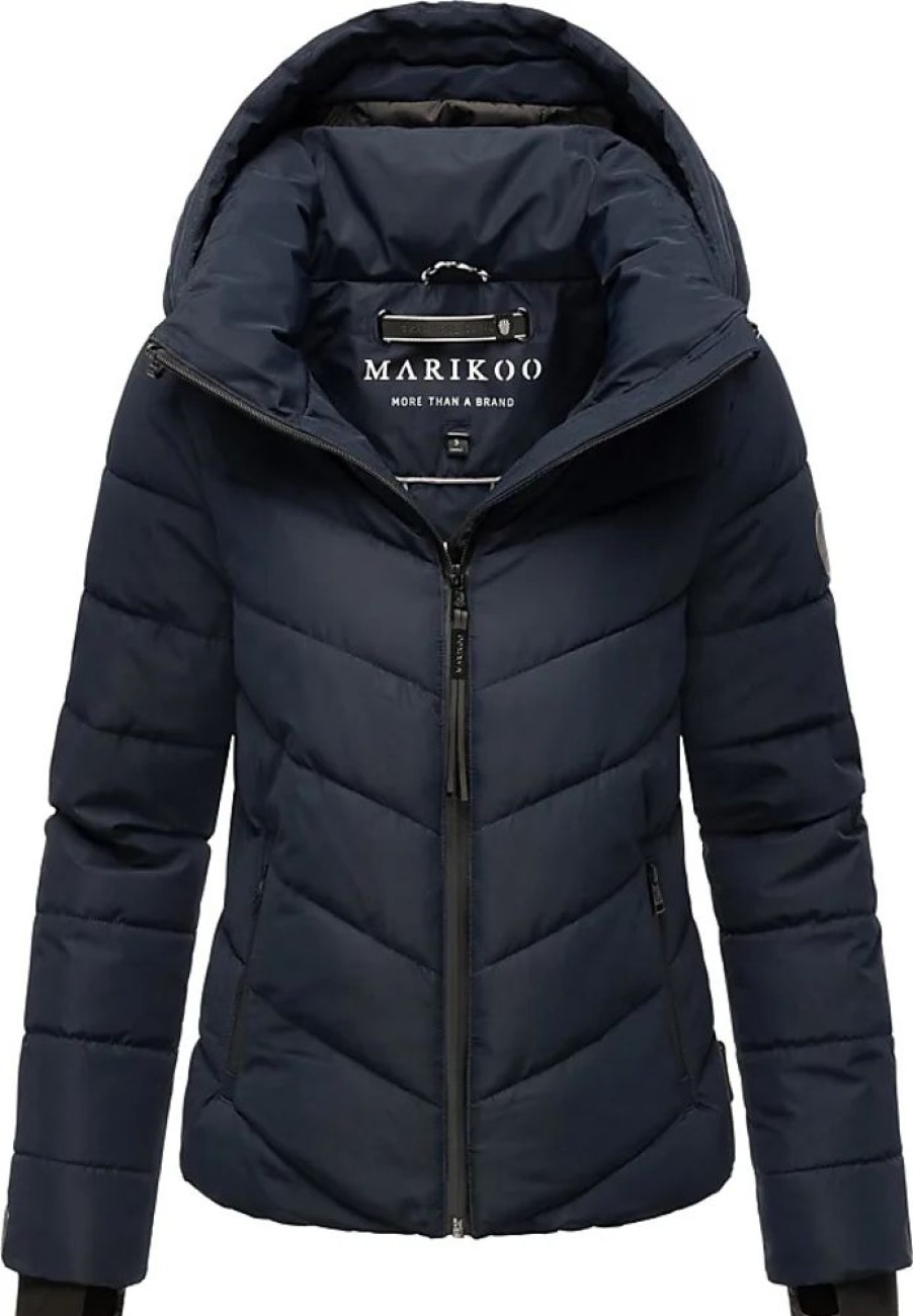 Frauen Marikoo Jacken | Damen Winterjacke Gesteppt Winter Stepp Jacke Ubergangsjacke Warm Kapuze B986 [B986-Samui-Navy-Gr.Xxl]