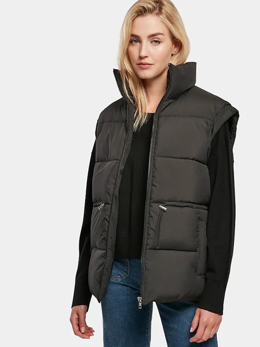 Frauen Urban Classics Westen | Ladies Waisted Puffer Vest In Schwarz