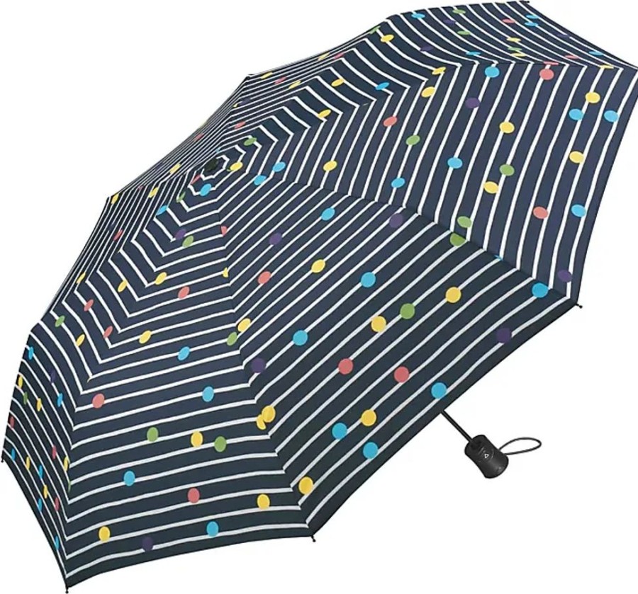 Frauen Happy Rain Regenschirme | Regenschirm Bikini Dots & Stripes Navy Blau - Taschenschirm Auf-Automatik