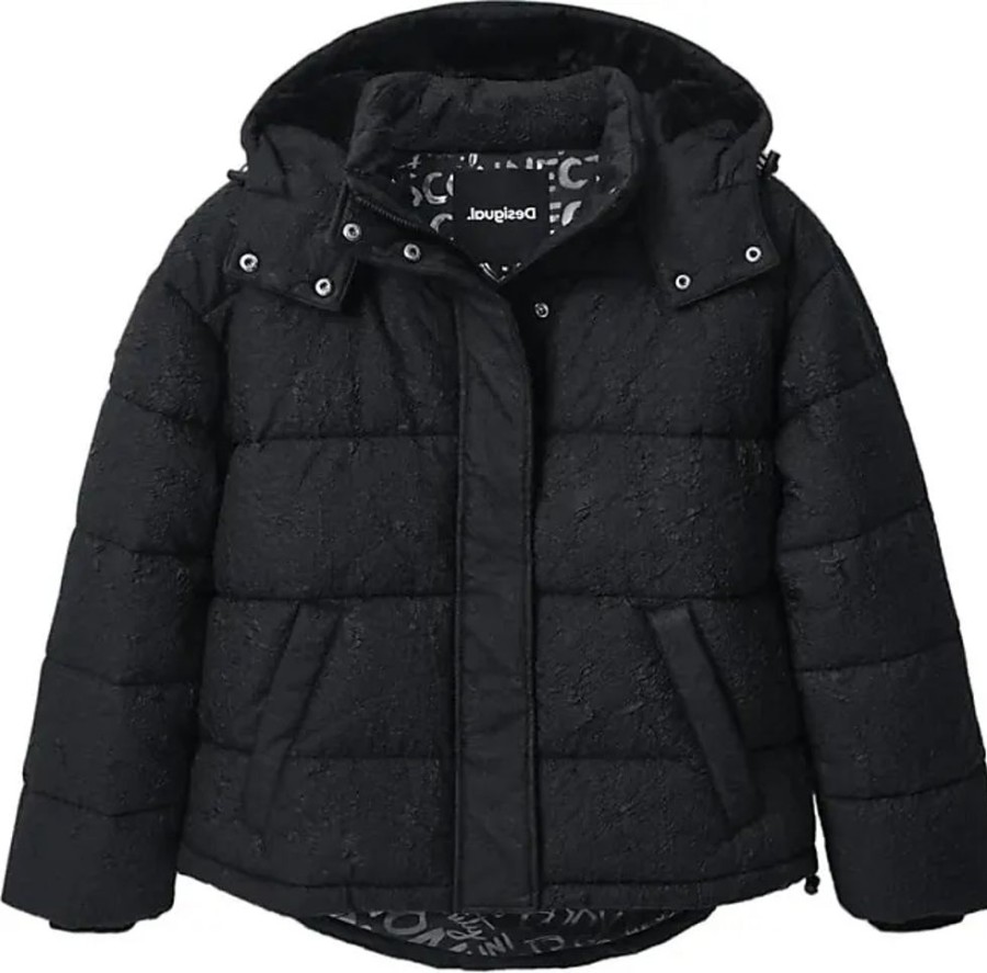 Frauen Desigual Jacken | Schwarze Kapuzenjacke Fur Frauen Desigual