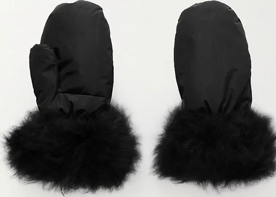 Frauen Yves Salomon Handschuhe | Faustlinge Aus Shell Mit Wattierung Und Shearling-Besatzen - Schwarz