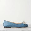 Frauen Mach & Mach Ballerinas | Double Bow Ballerinas Aus Denim Mit Kristallen - Blau