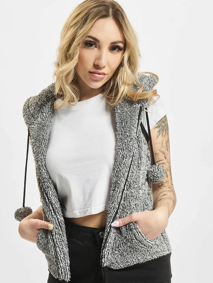 Frauen Urban Classics Westen | Ladies Melange Teddy Vest In Grau