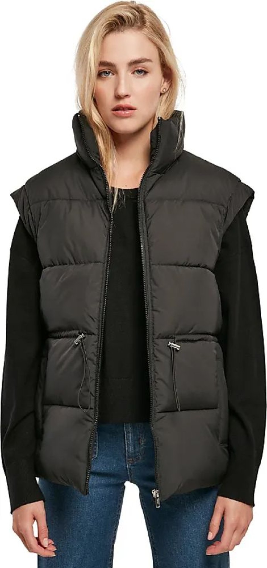 Frauen Urban Classics Westen | Damen Ladies Waisted Puffer Vest Weste, Black, 4Xl