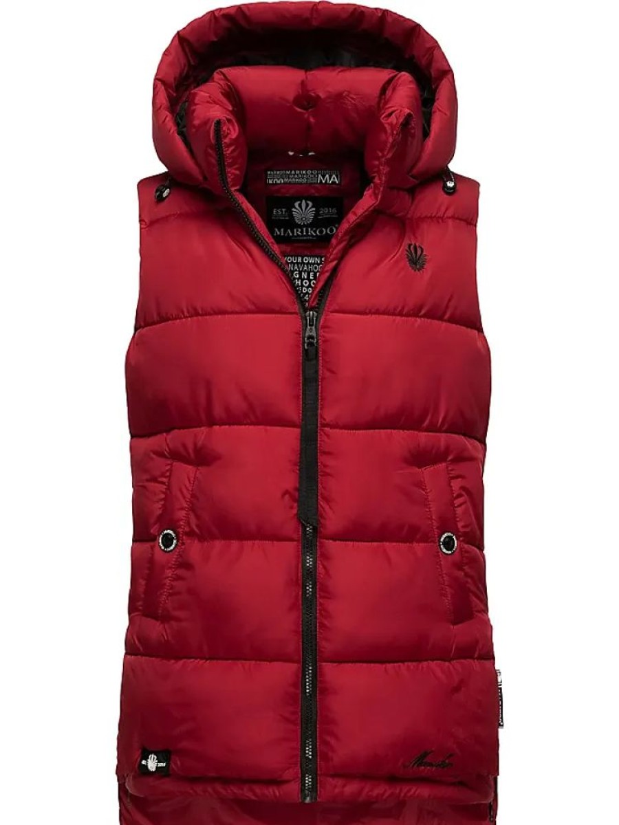 Frauen Marikoo Westen | Damen Warme Winter Steppwese Mit Kapuze Zarinaa Blood Red Gr. Xxl