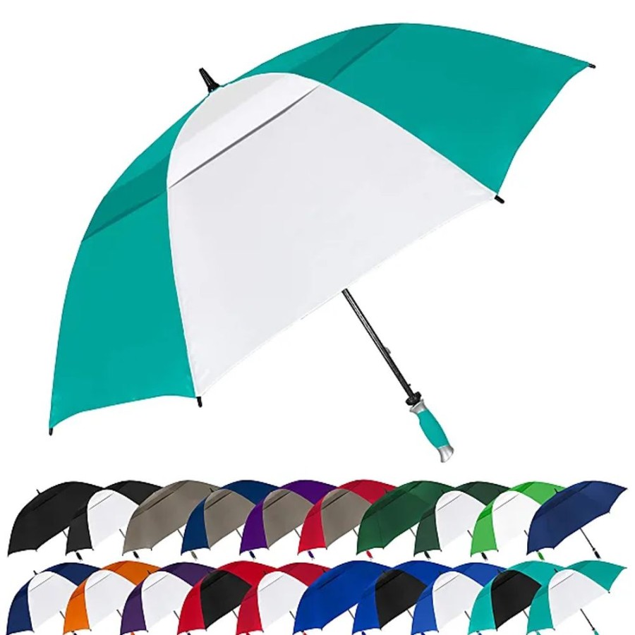 Frauen Strombergbrand Umbrellas Regenschirme | Strombergbrand The Vented Typhoon Tamer Golfschirm Mit Beluftetem Baldachin - Windabweisend, Tragetasche, Blau/Weis, Large, Der Beluftete Typhoon Tame