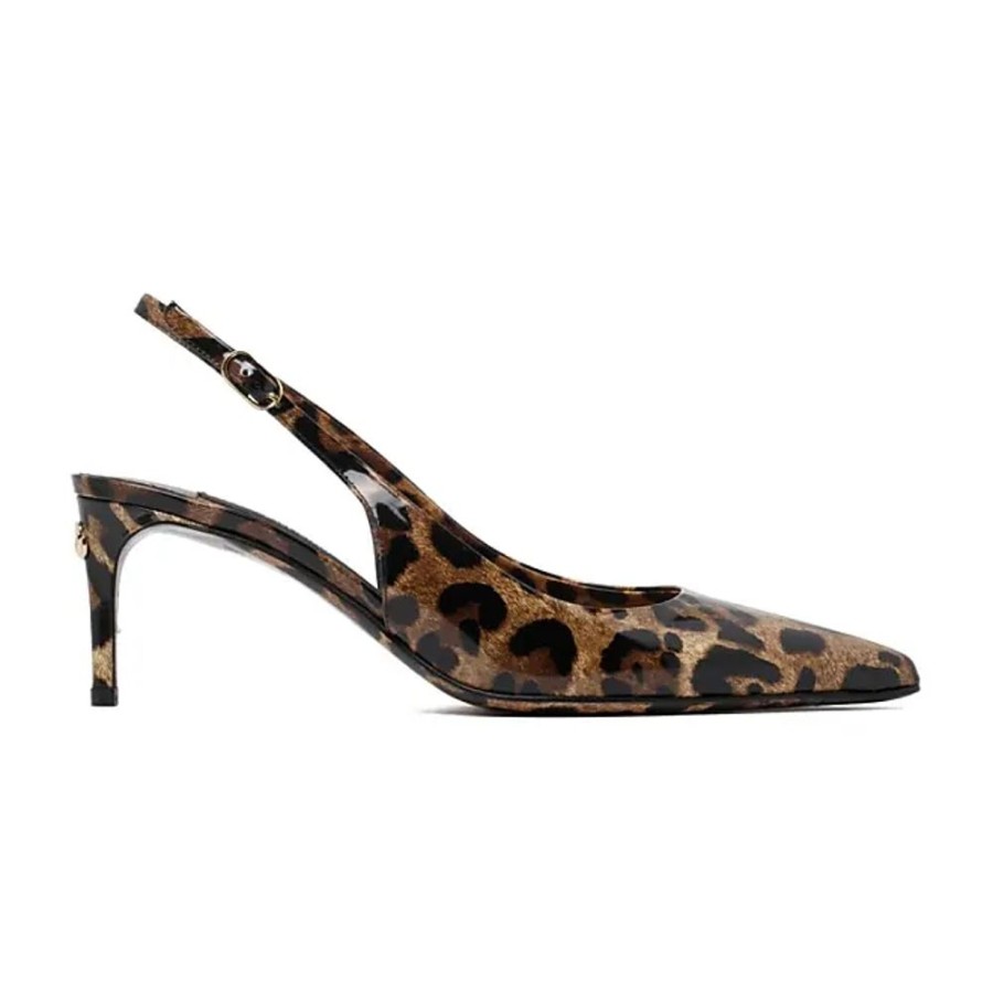 Frauen Dolce & Gabbana Pumps | Animalier Braune Kalbsleder Slingback-Pumps Dolce & Gabbana