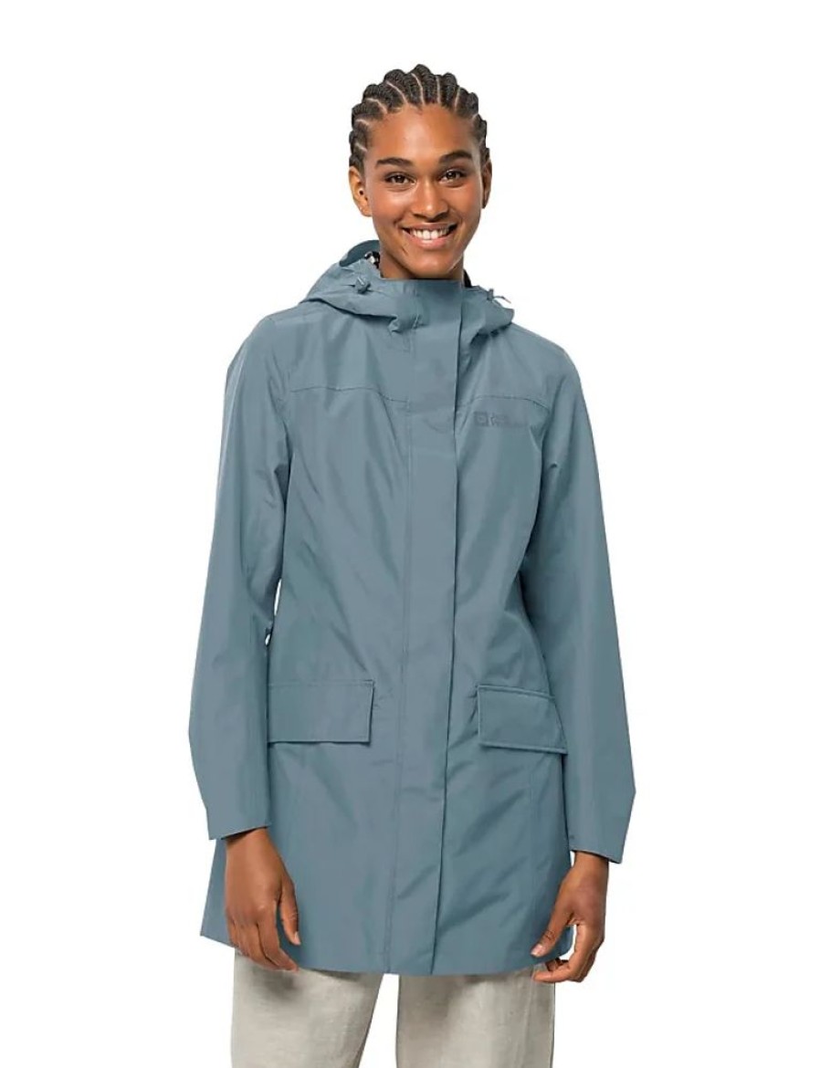 Frauen Jack Wolfskin Mantel | Damen Cape York Paradise Coat, Wetterschutzjacke Aus Recyceltem Texapore Ecosphere, Regenmantel Mit Allover-Print Auf Der Innenseite, Wasser- & Winddi